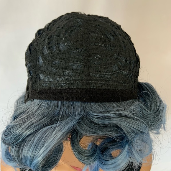 Curly Black & Pale Blue “Put On & Go” Premium Fiber Wig for Daily Wear or Events - Picture 3 of 9